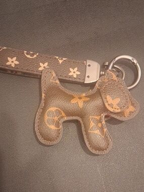 Red Glitter Dog Charm Keychain with Monogram Strap